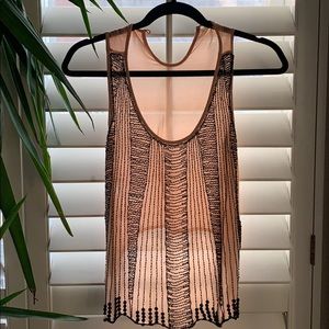 Beaded, sheer, nude high/low dressy tank S